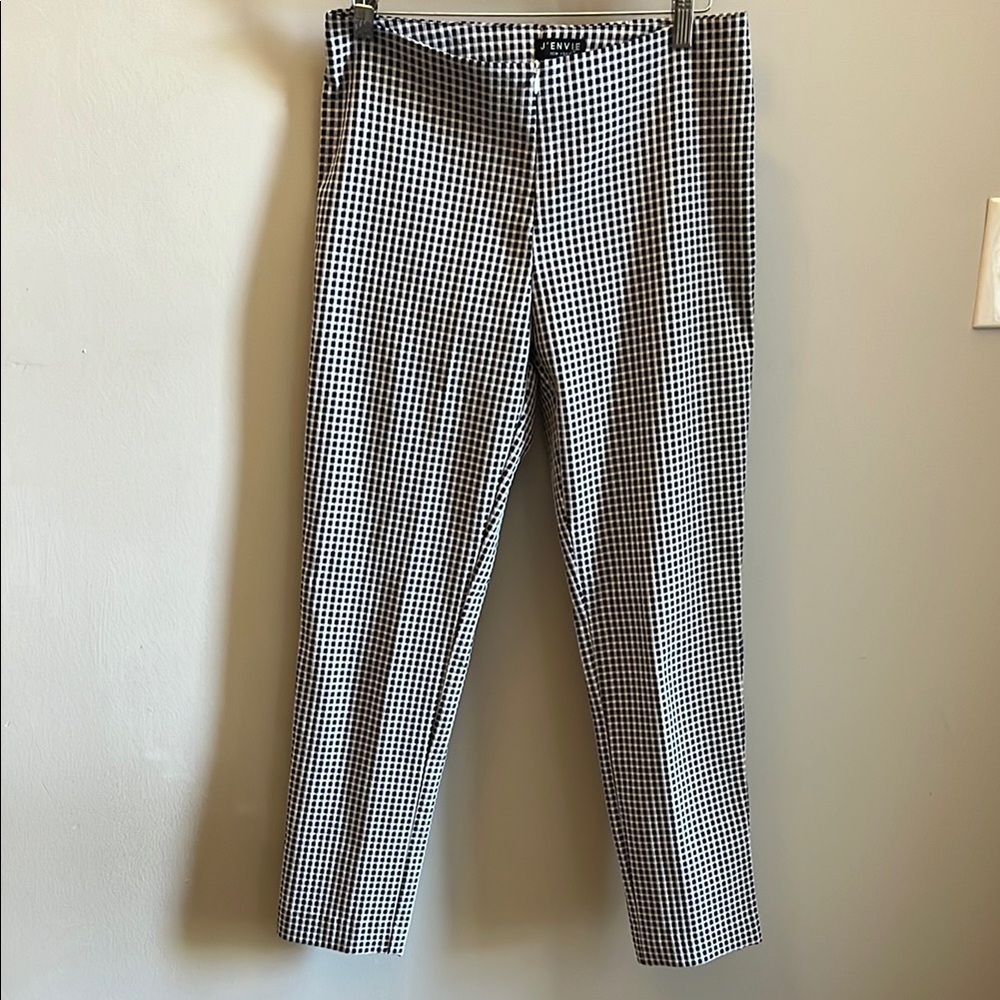 J’Envie Front Zip Pants Trousers Cropped Checked Size 4 Midnight/White